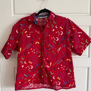 Vintage Gotcha Covered Vibrant Red Patterned Women's Button Down Shirt